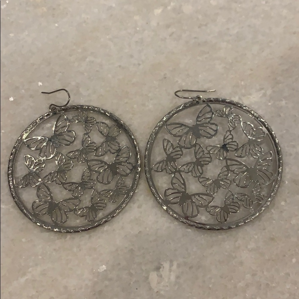 Silver butterfly hoop earrings
